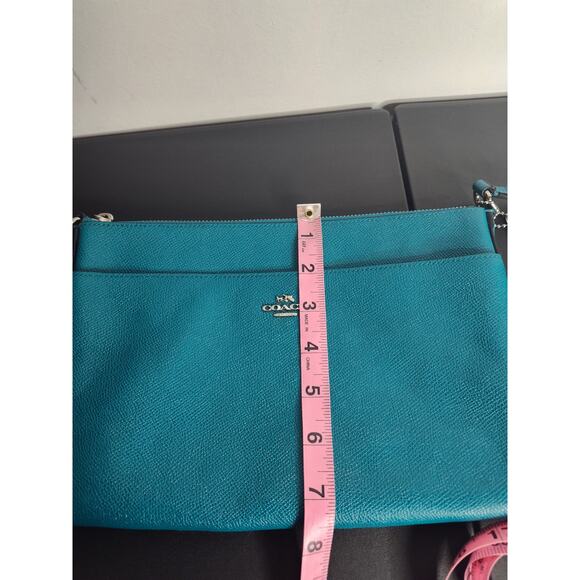 COACH Crossbody Bag with Pouch Teal Blue Designer Leather Handbag Set F1493 - Picture 8 of 9